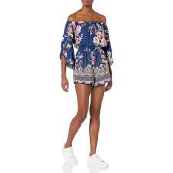 Angie Women's Floral Bell Sleeve Romper - Picture 1 of 4
